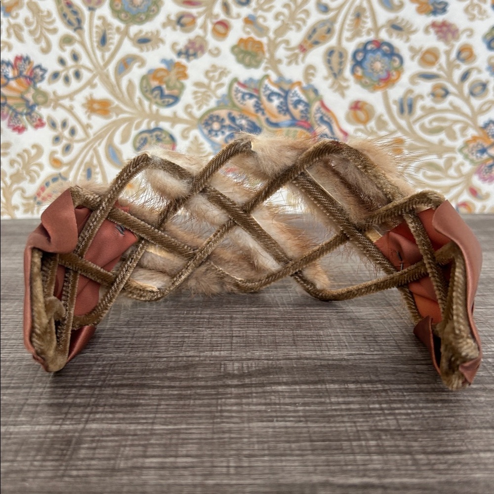 Vintage Mink Headband‎ with Mauve/Brown Satin Lattice/Cage Design Church Plays - Picture 9 of 16